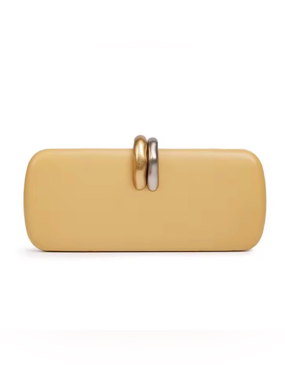 Yellow Hard-Shell Clutch with Metallic Ring Detail